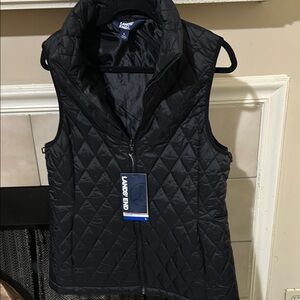 Lands' End Black Quilted Vest with Stand-Up Collar